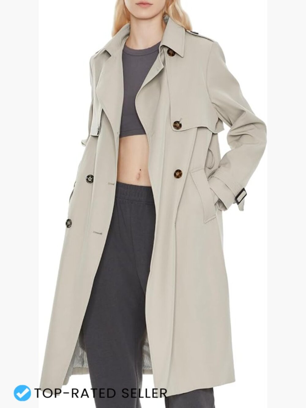 Long Trench Coat Lightweight Double-Breasted Classic Lapel Spring Overcoat with
